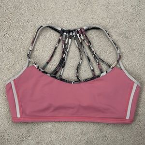 lululemon pink and floral strappy sports bra